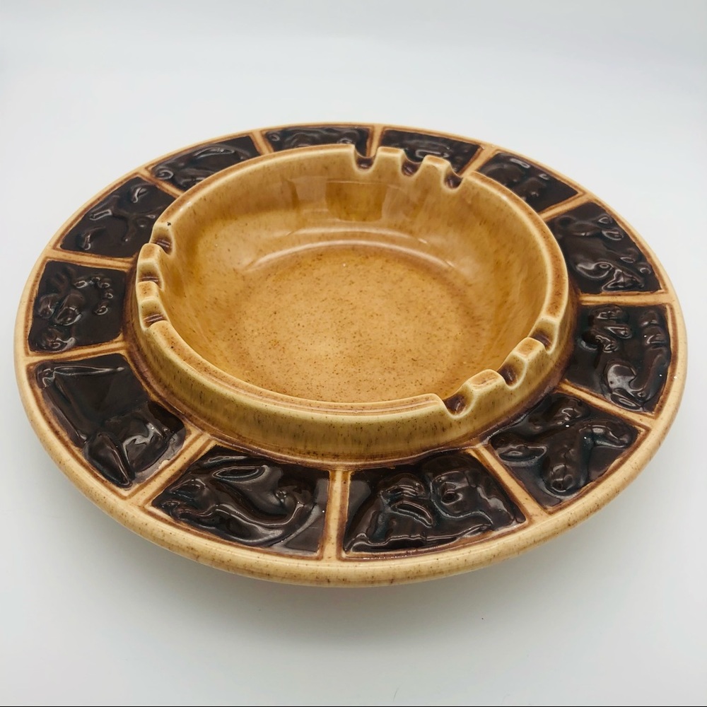 Vintage Funky Boho Retro Brown Astrology Ashtray
